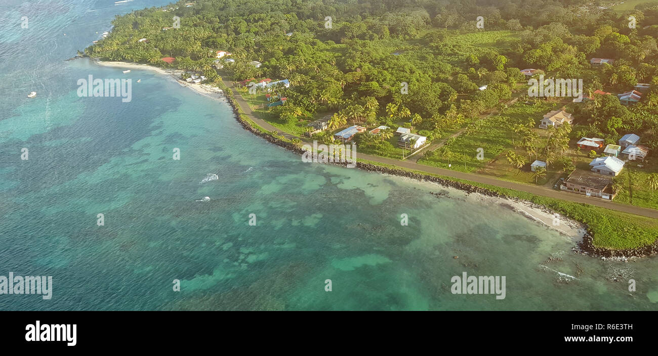 Corn island on sunny day aerial above view Stock Photo