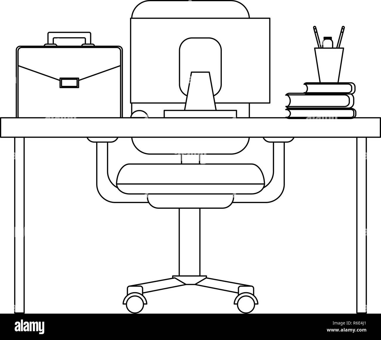 Office desk with computer black and white Stock Vector Image & Art Alamy