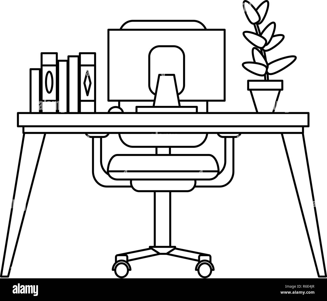Office desk with computer black and white Stock Vector Image & Art Alamy