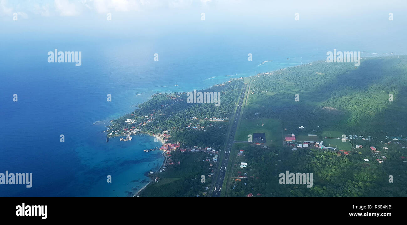 Aeroport on Caribbean island aerial view. Nicaragua travel theme Stock Photo