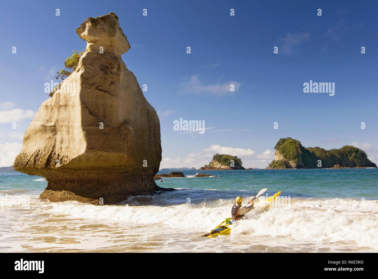 Kayak On Beach, Hahei, Coromandel Peninsula, North Island, New Zealand Stock Photo
