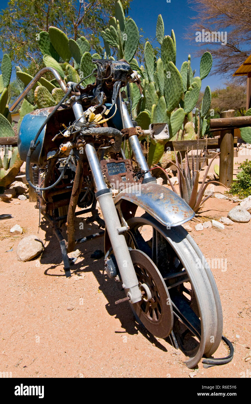 Old And Rusty Motorcycle Wreck At The Last Gas Station Before The Namib  Desert Solitaire, Namibia Stock Photo - Alamy