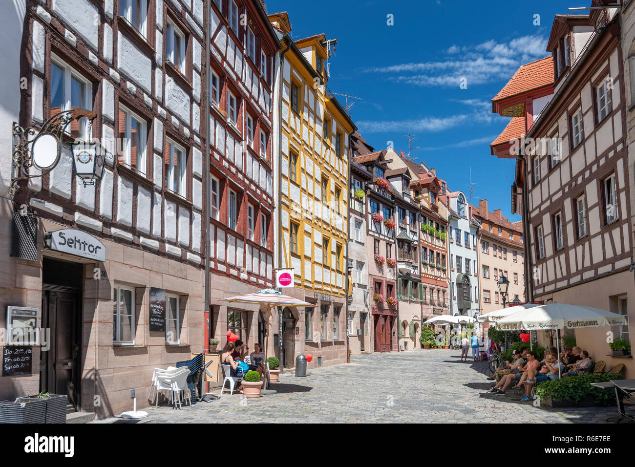 The Oldest Street In Nuremberg Weissgerbergasse With Traditional Half