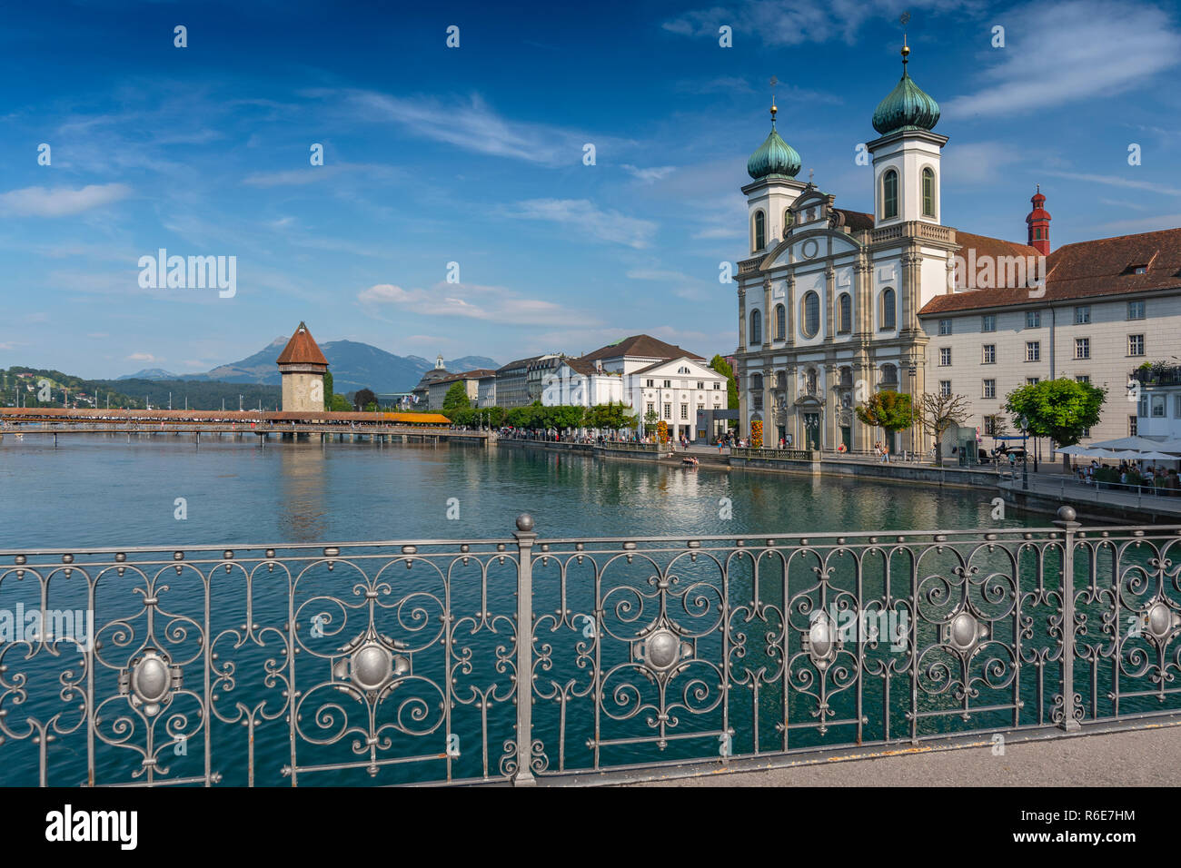 The Lucerne Jesuit Church Is A Catholic Church In Lucerne Along The River Reuss, Switzerland Stock Photo