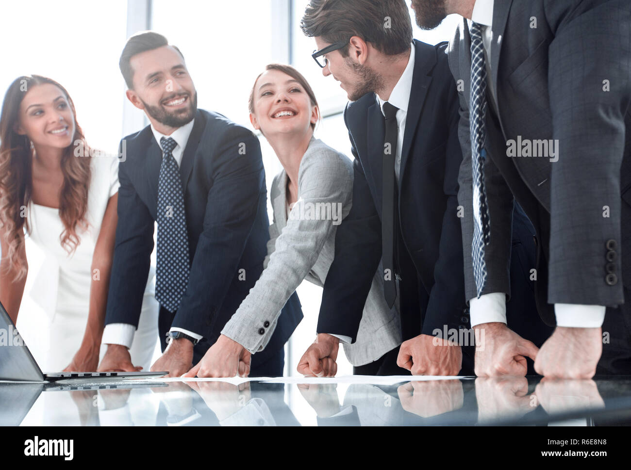 business team standing near the office Desk Stock Photo - Alamy