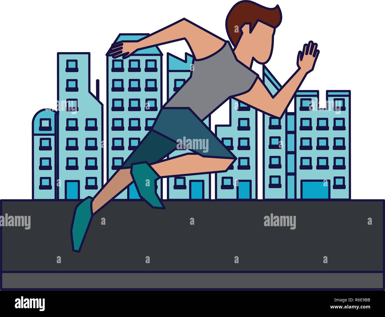 Fitness man running at city blue lines Stock Vector Image & Art - Alamy