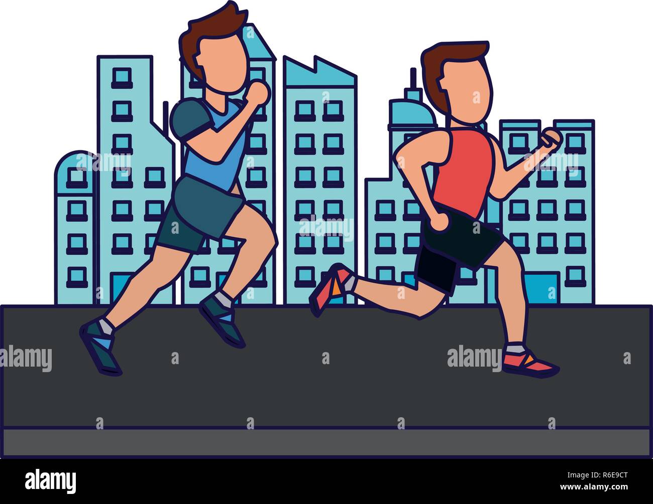 Fitness men in the city blue lines Stock Vector Image & Art - Alamy