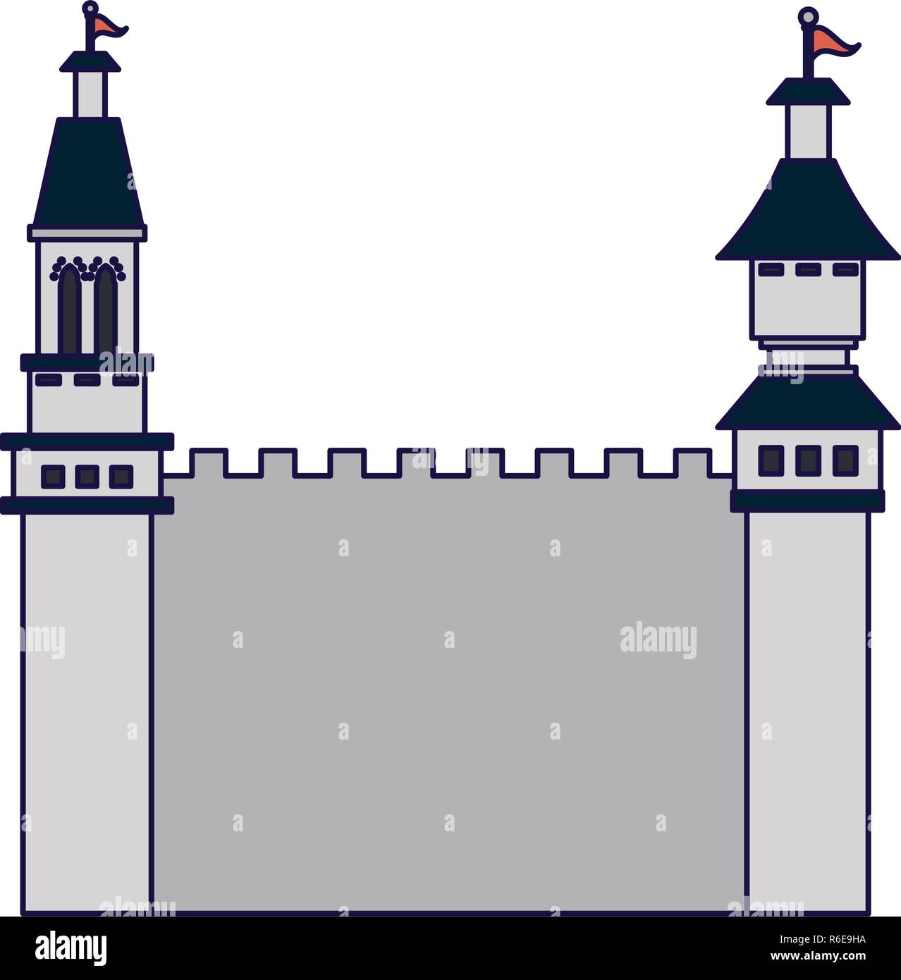 Medieval castle building blue lines Stock Vector Image & Art - Alamy