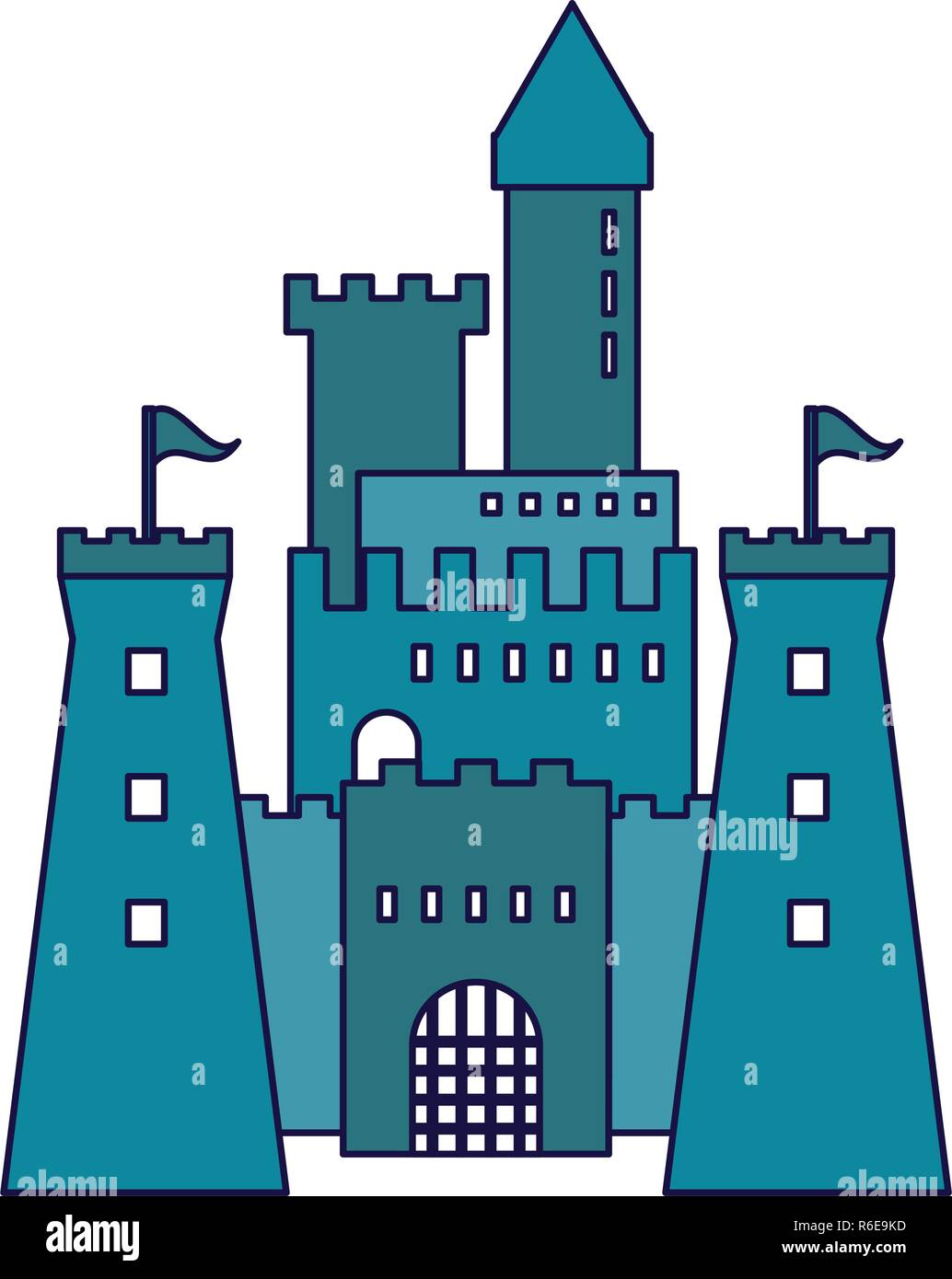 Medieval castle building blue lines Stock Vector Image & Art - Alamy