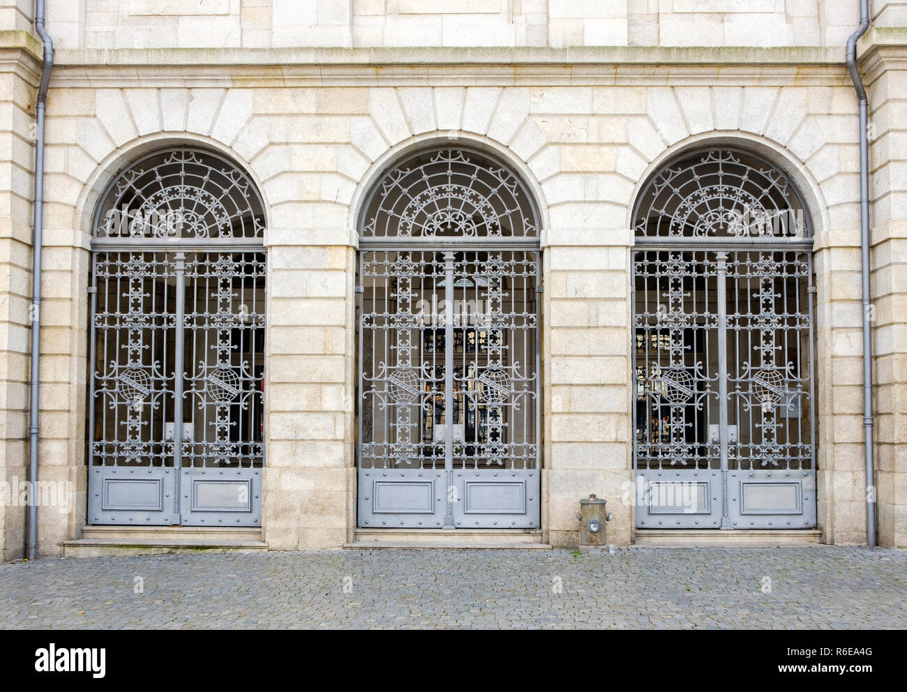 Porto, Portugal - September 16, 2018 : Iron doors of the Rectory of the University of Porto, Portugal Stock Photo