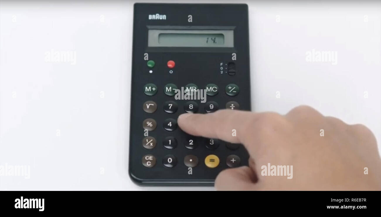 RAMS, calculator designed by Dieter Rams, 2018. © Film First / courtesy Everett Collection Stock Photo