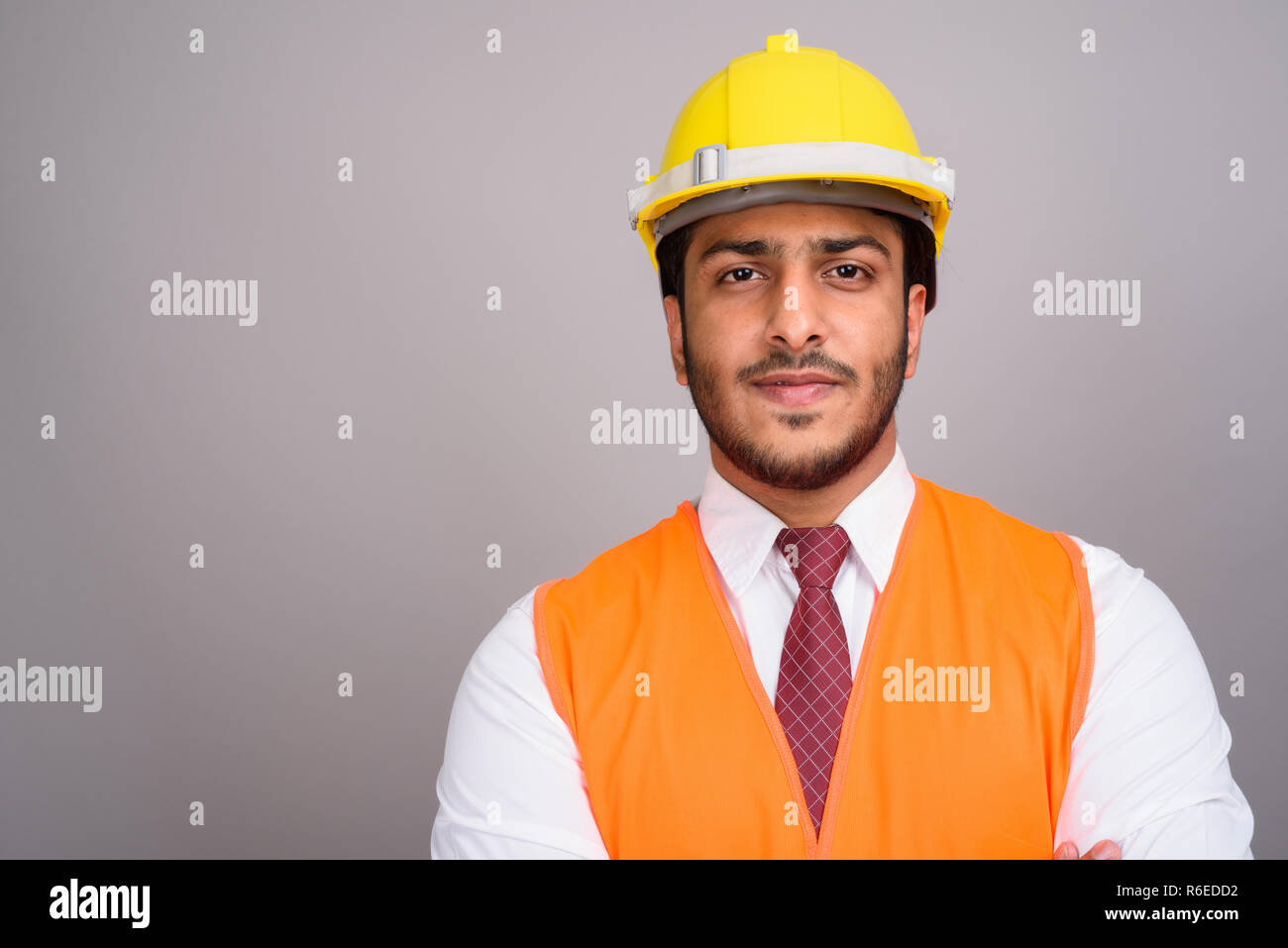 Portrait of Indian man construction worker businessman Stock Photo