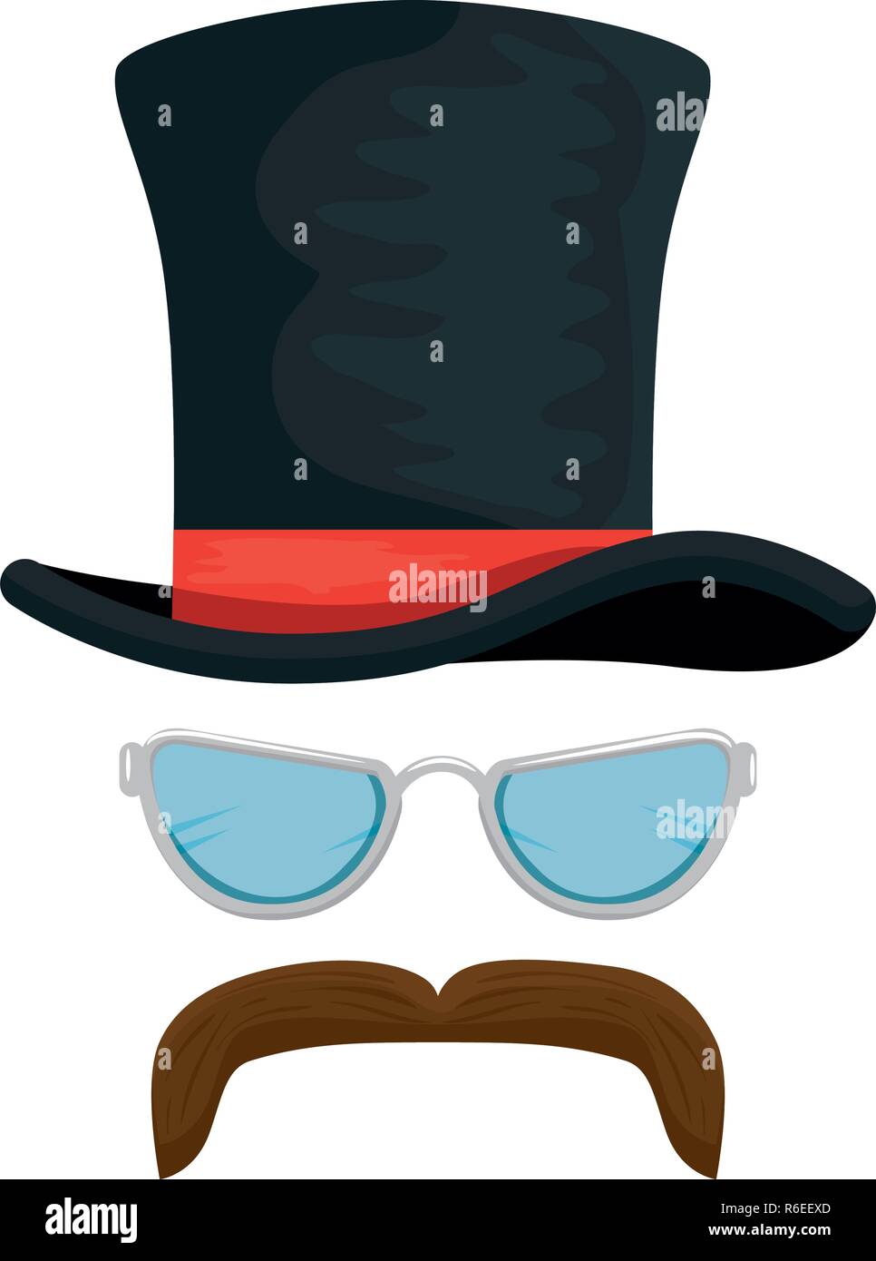 top hat with mustache and glasses hipster accessories vector ...