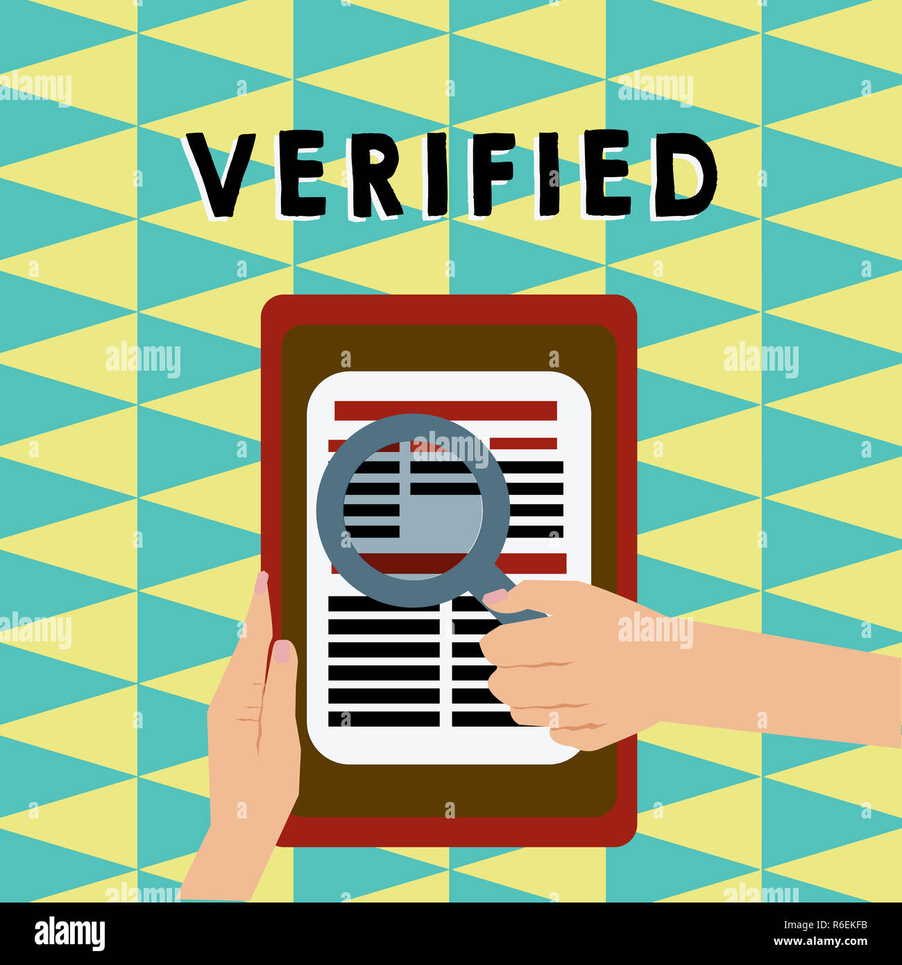 Magnifying glass checklist showing verification hi-res stock ...