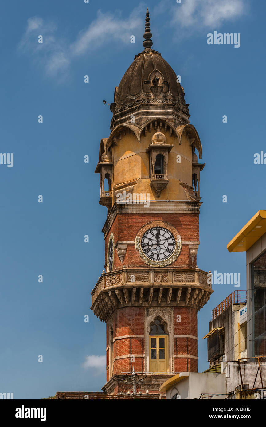 23 Sep-2017-Raopura Tower is Maharani Chimnabai clock Tower-1896 designed in Indo-Saracenic Open Brick style-VADODARA GUJARAT INDIA Stock Photo