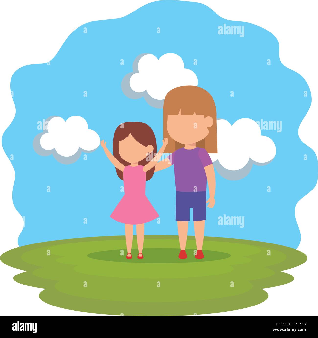 cute little girls couple in the park Stock Vector Image & Art - Alamy