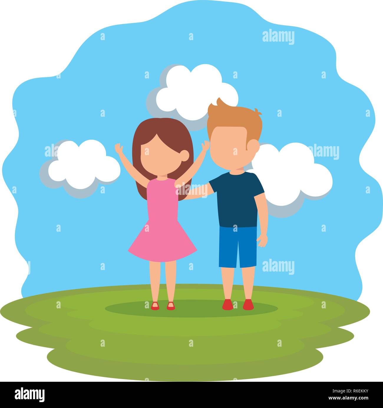 cute little kids couple in the park Stock Vector Image & Art - Alamy