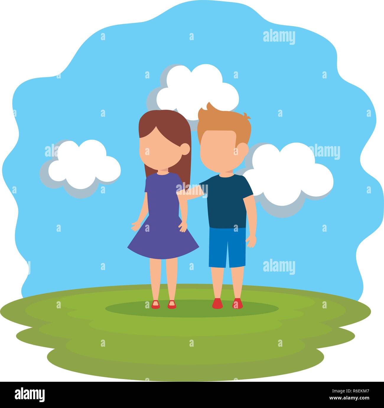 cute little kids couple in the park Stock Vector Image & Art - Alamy