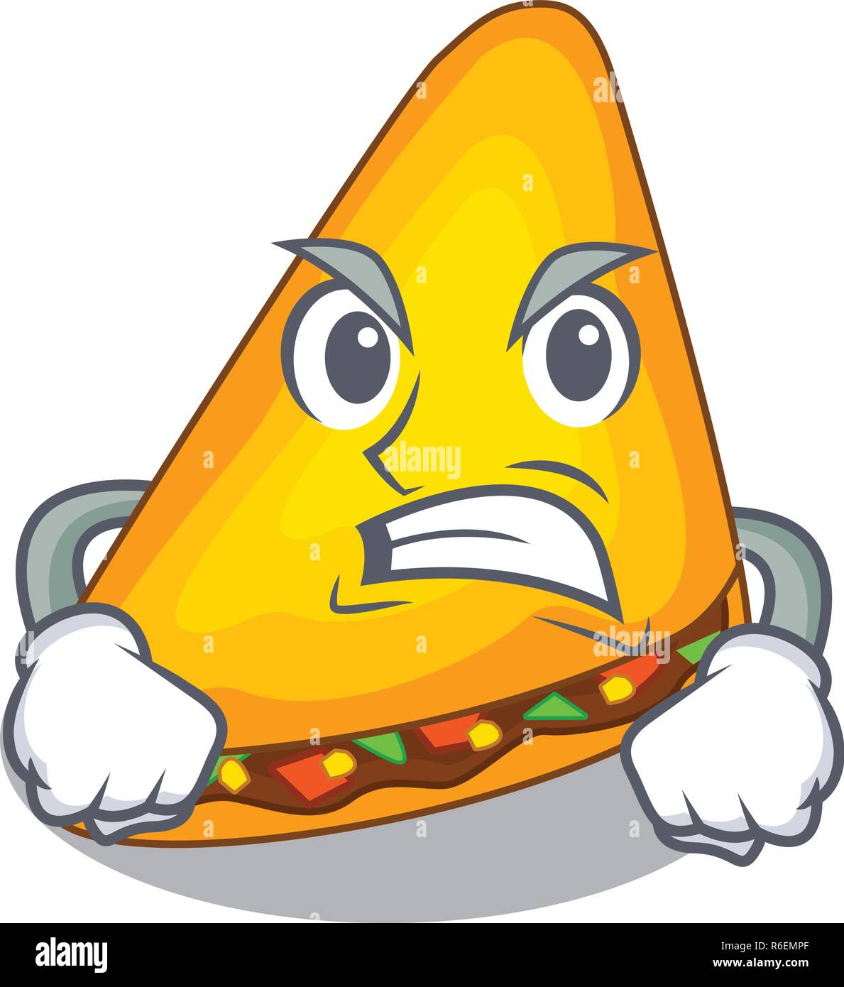 Angry quesadilla on a table in mascot vector illustration Stock Vector