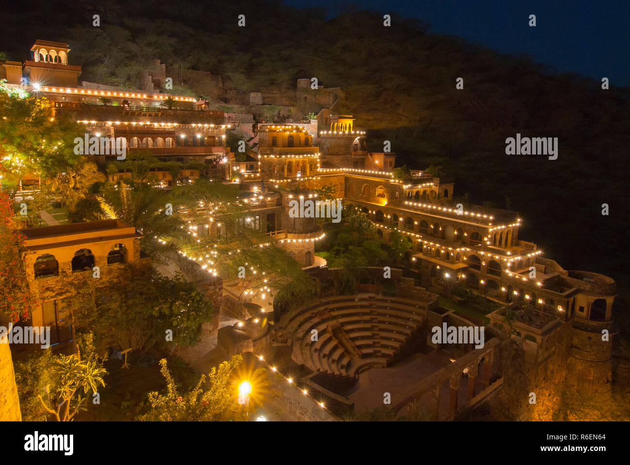 The Neemrana Fort Palace Hotel Comprises A Fully Restored Medieval Palace In India, Rajasthan Stock Photo