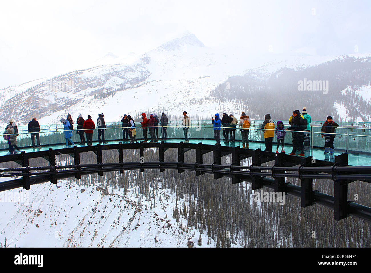 Glacier Skywalk in Jasper National Park, Alberta, Canada and view of the Sunwapta Valley in the Columbia Icefields. Stock Photo