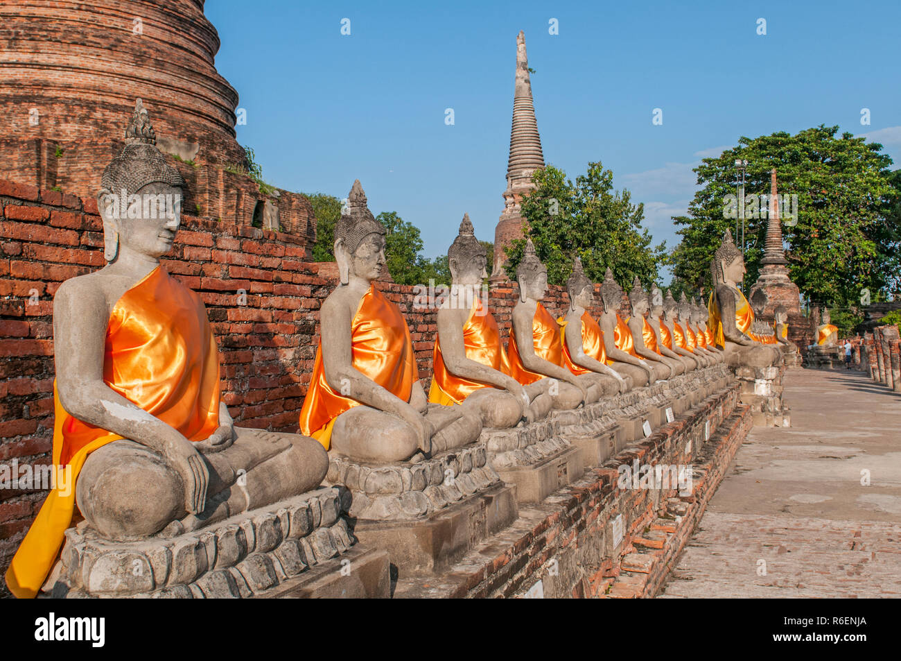 Old Buddha Statues In Wat Yai Chaimongkol Temple, Ayutthaya, Unesco World Heritage Site, Thailand Stock Photo