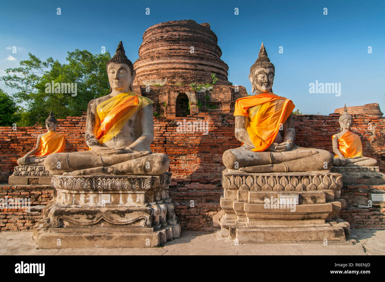 Old Buddha Statues In Wat Yai Chaimongkol Temple, Ayutthaya, Unesco World Heritage Site, Thailand Stock Photo