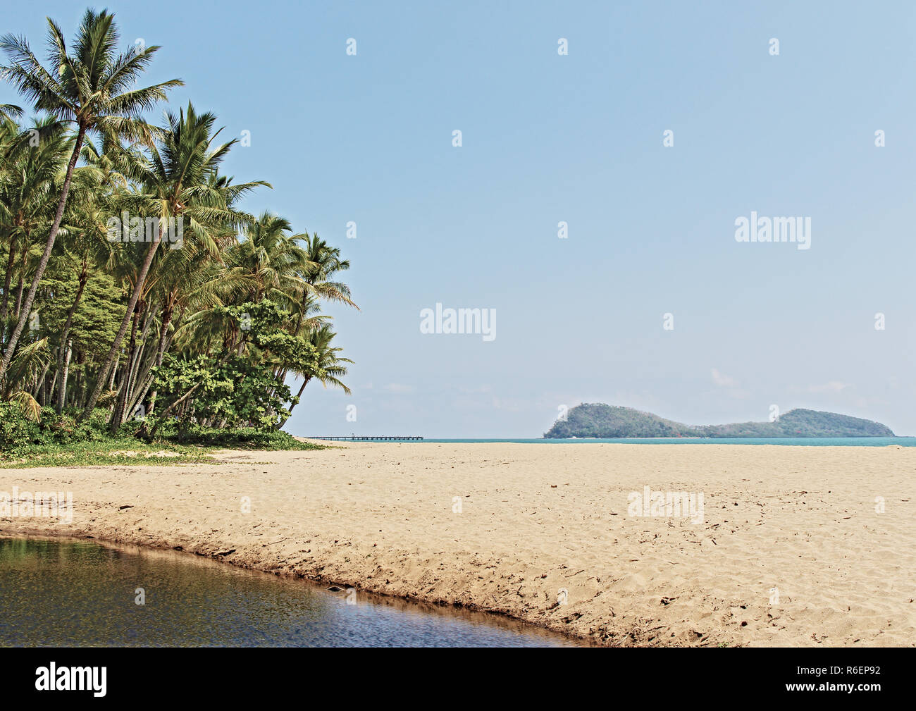 Palm Cove beach looking good from the closed off creek outlet pond Stock Photo