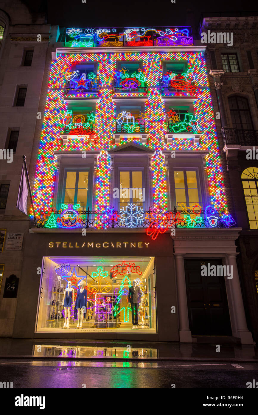 London, UK - December 4th 2018: a view of the exterior of the Stella McCartney store on Old Bond Street during Christmas-time, on 4th December 2018. Stock Photo