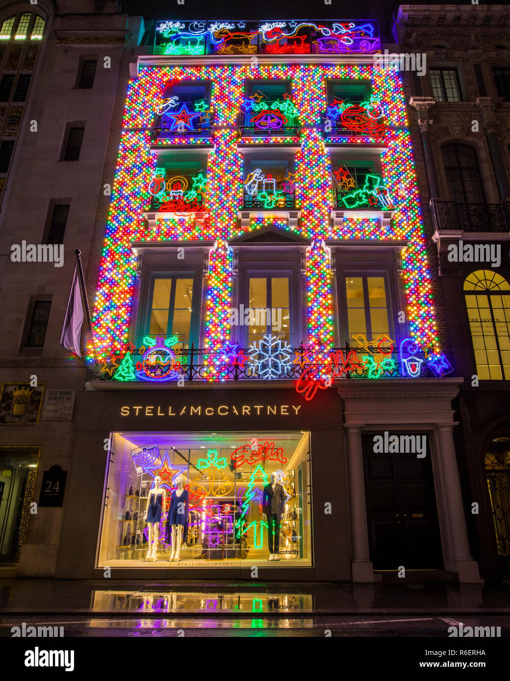 London, UK - December 4th 2018: a view of the exterior of the Stella McCartney store on Old Bond Street during Christmas-time, on 4th December 2018. Stock Photo