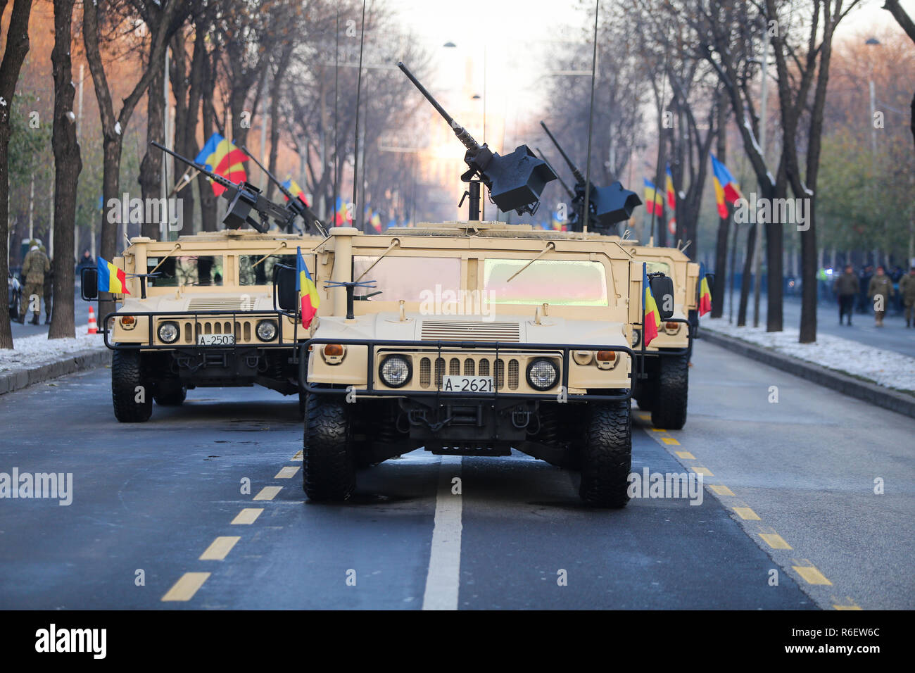 BUCHAREST, ROMANIA - December 1, 2018: Humvee military vehicle from the Romanian army at Romanian National Day military parade Stock Photo