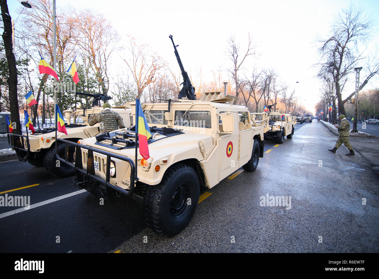BUCHAREST, ROMANIA - December 1, 2018: Humvee military vehicle from the Romanian army at Romanian National Day military parade Stock Photo