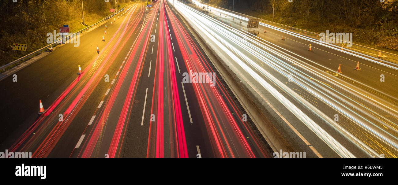 Vehicle light trails on a motorway at night Stock Photo Alamy