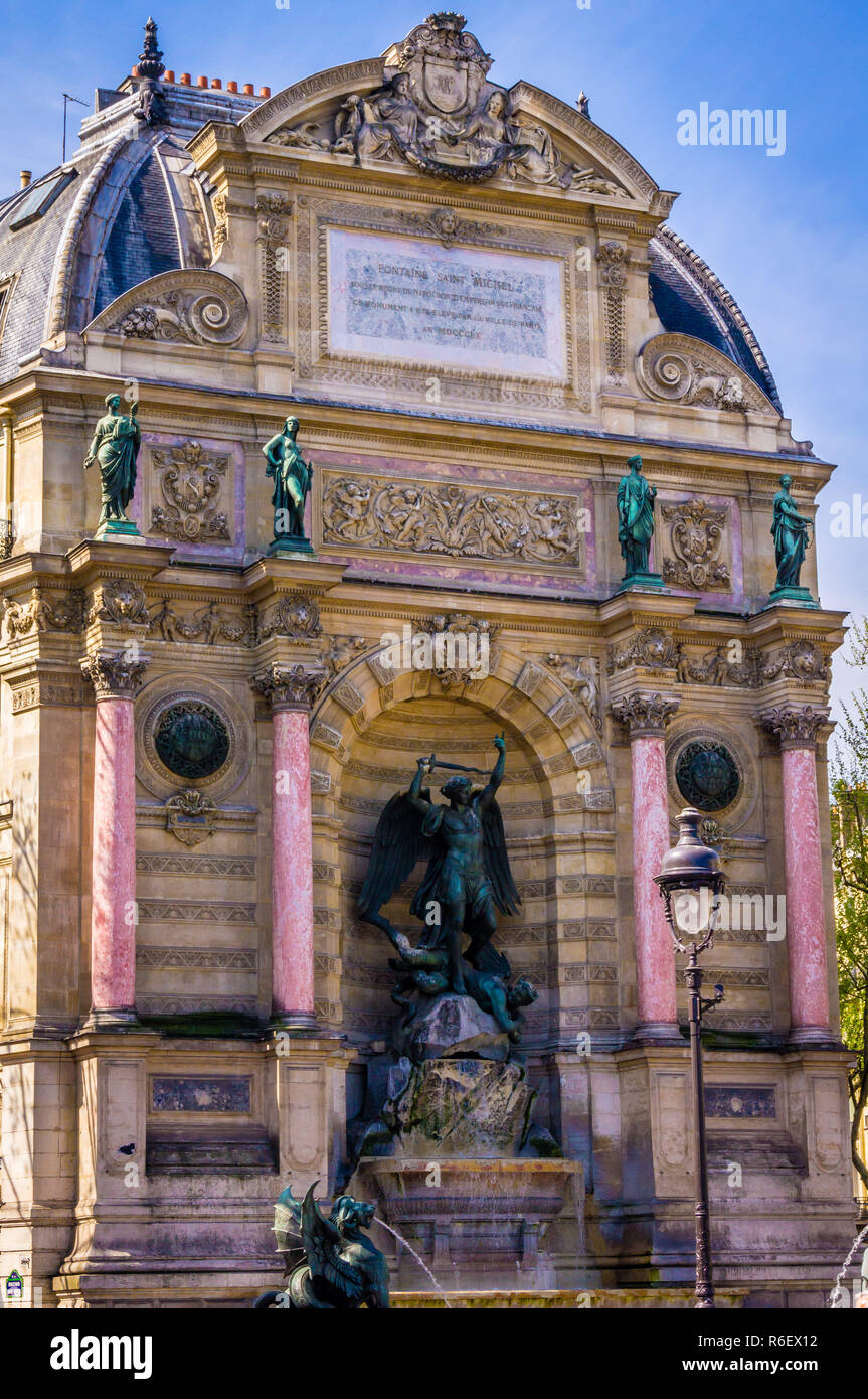 Saint Michel fountain in Paris Stock Photo