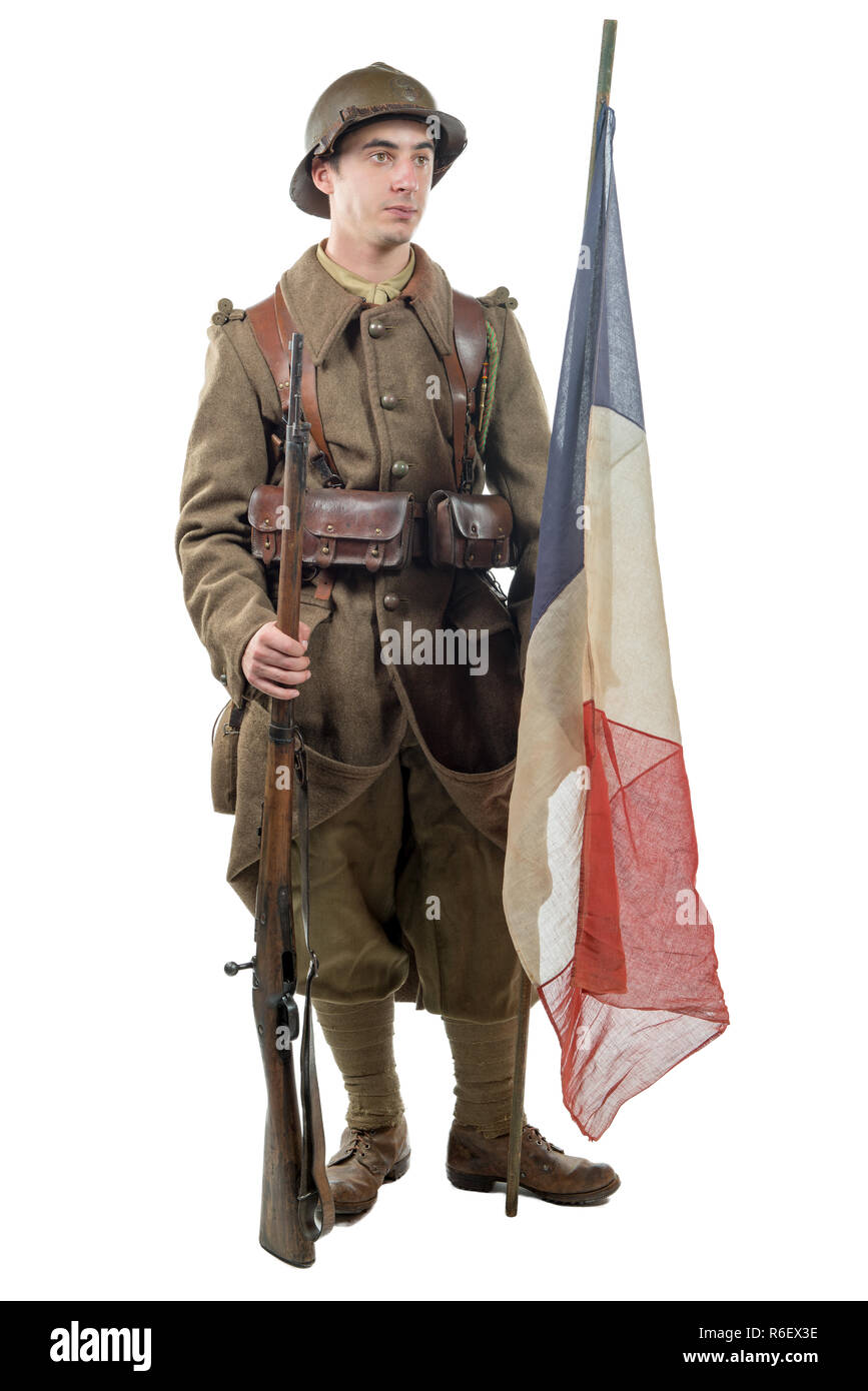 french soldier 1940 isolated on the white background Stock Photo