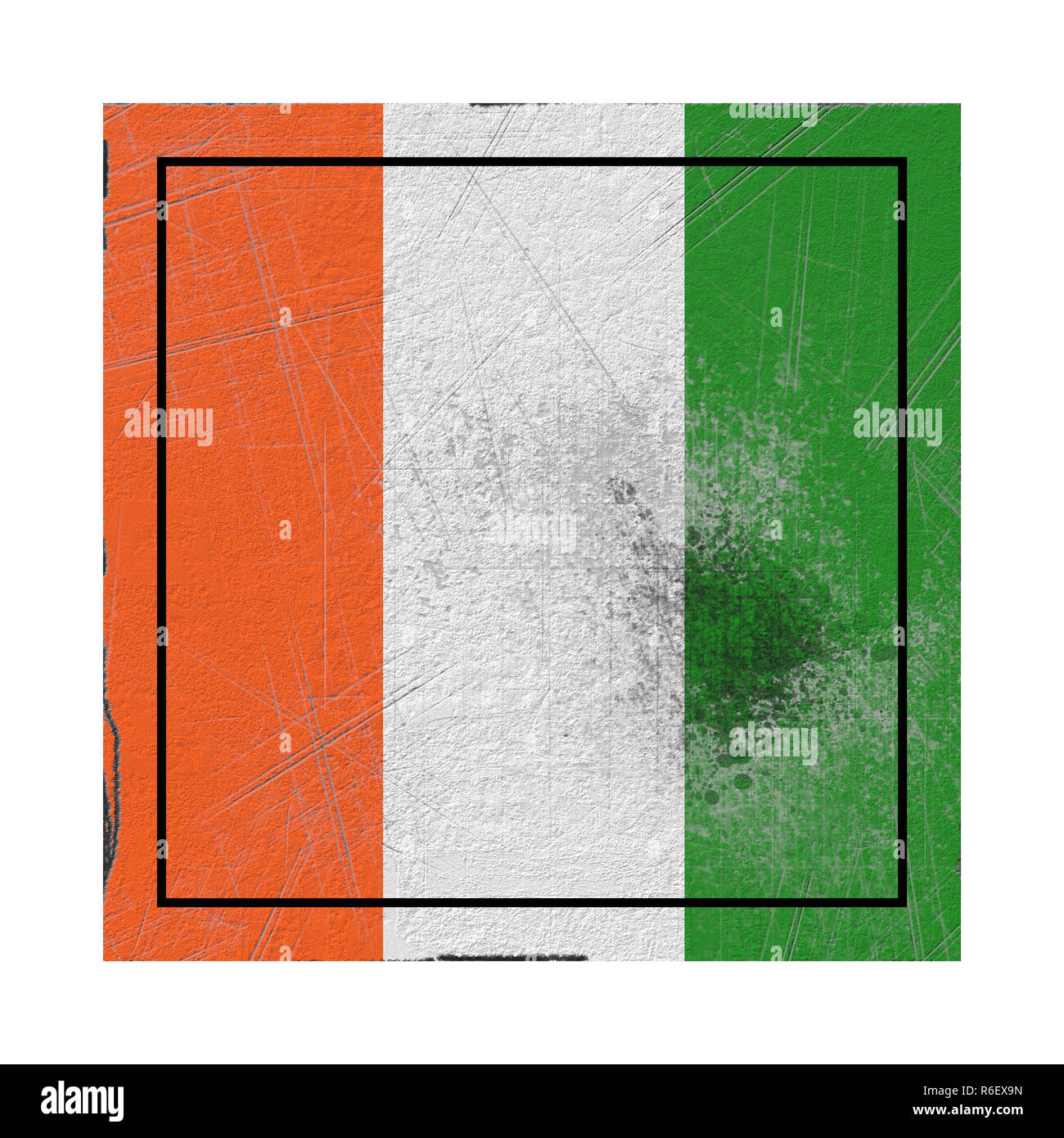 3d rendering of an old Ivory Coast flag in a concrete square Stock Photo
