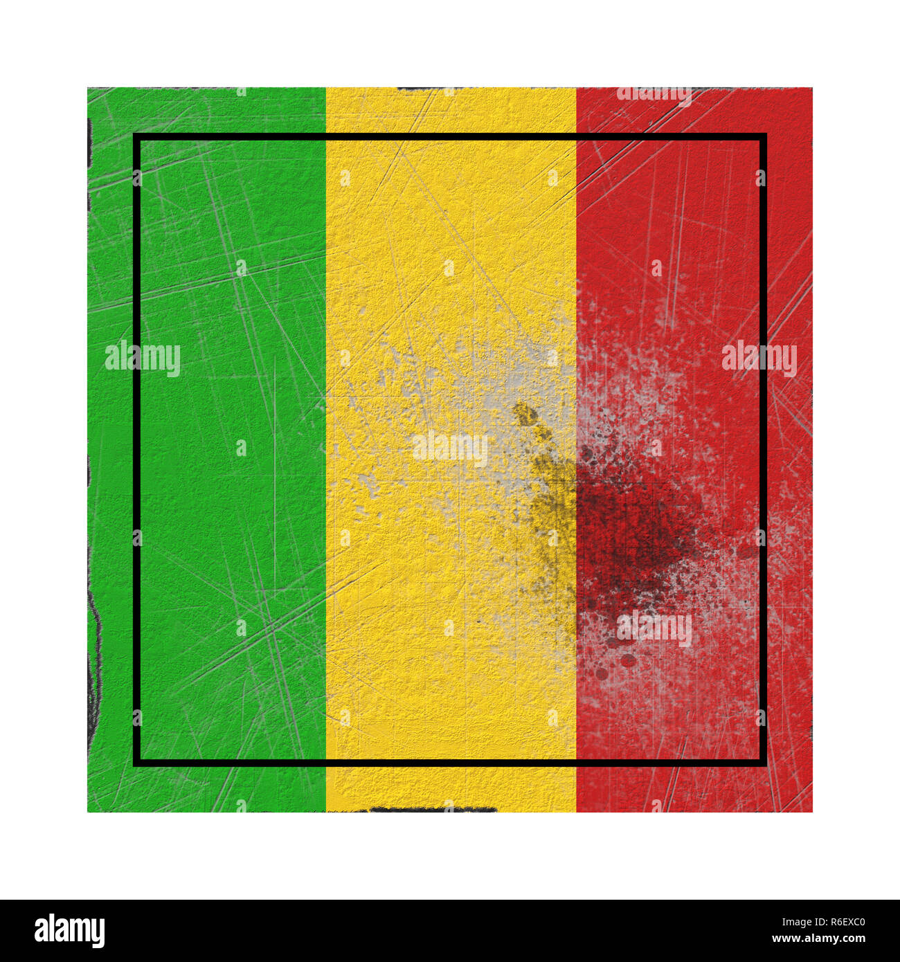 3d rendering of an old Mali flag in a concrete square Stock Photo