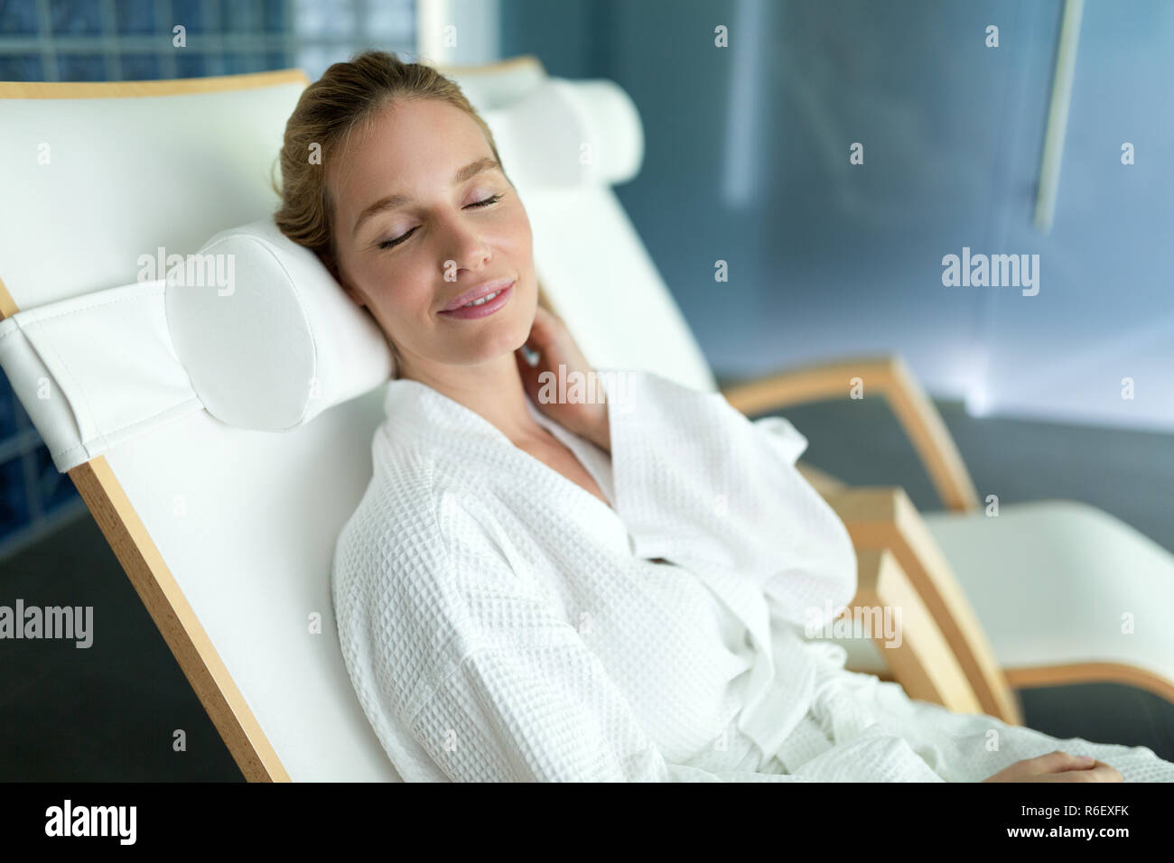 Portrait of beautiful woman relaxing in spa center Stock Photo - Alamy