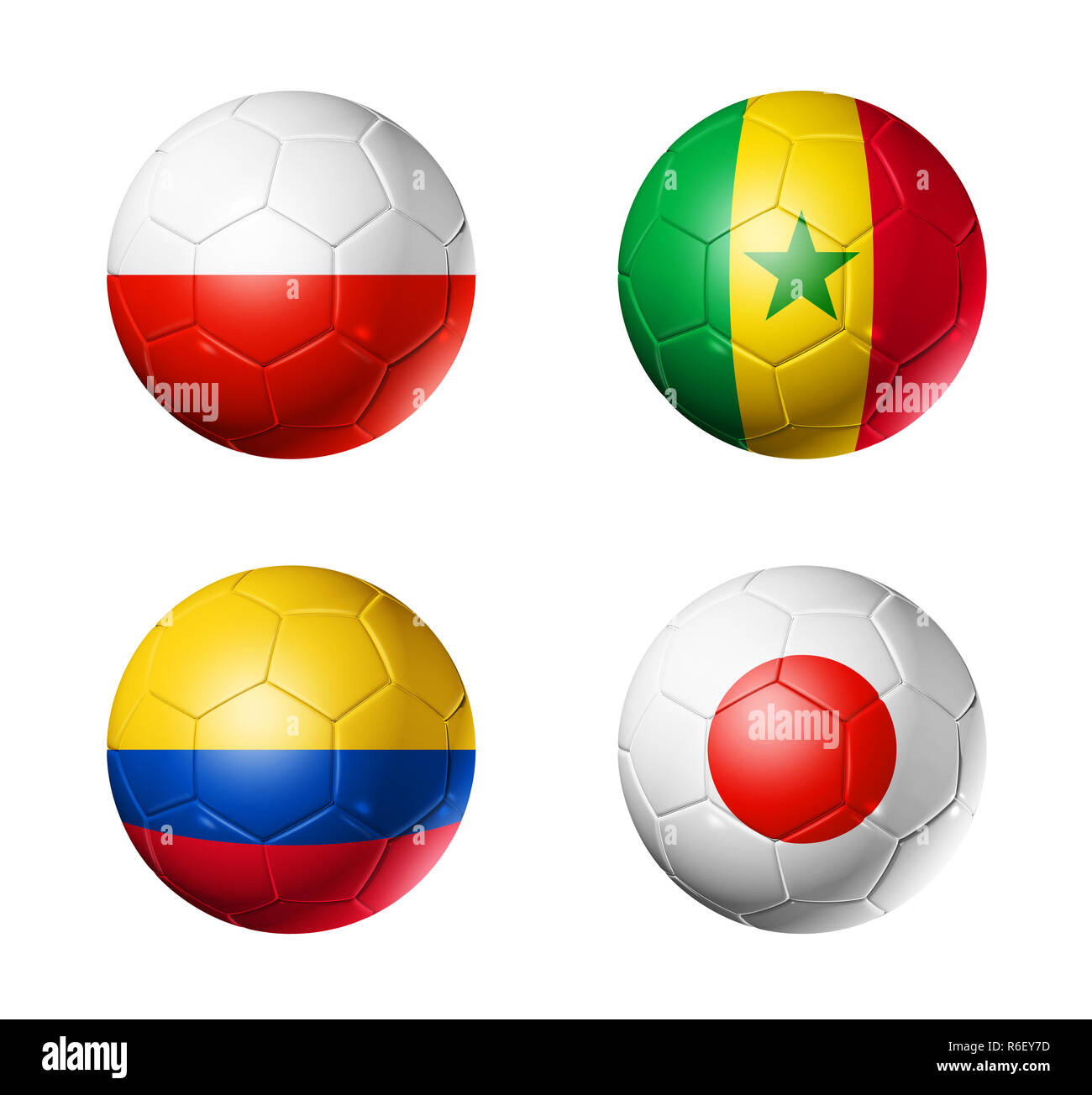 Russia football 2018 group H flags on soccer balls Stock Photo