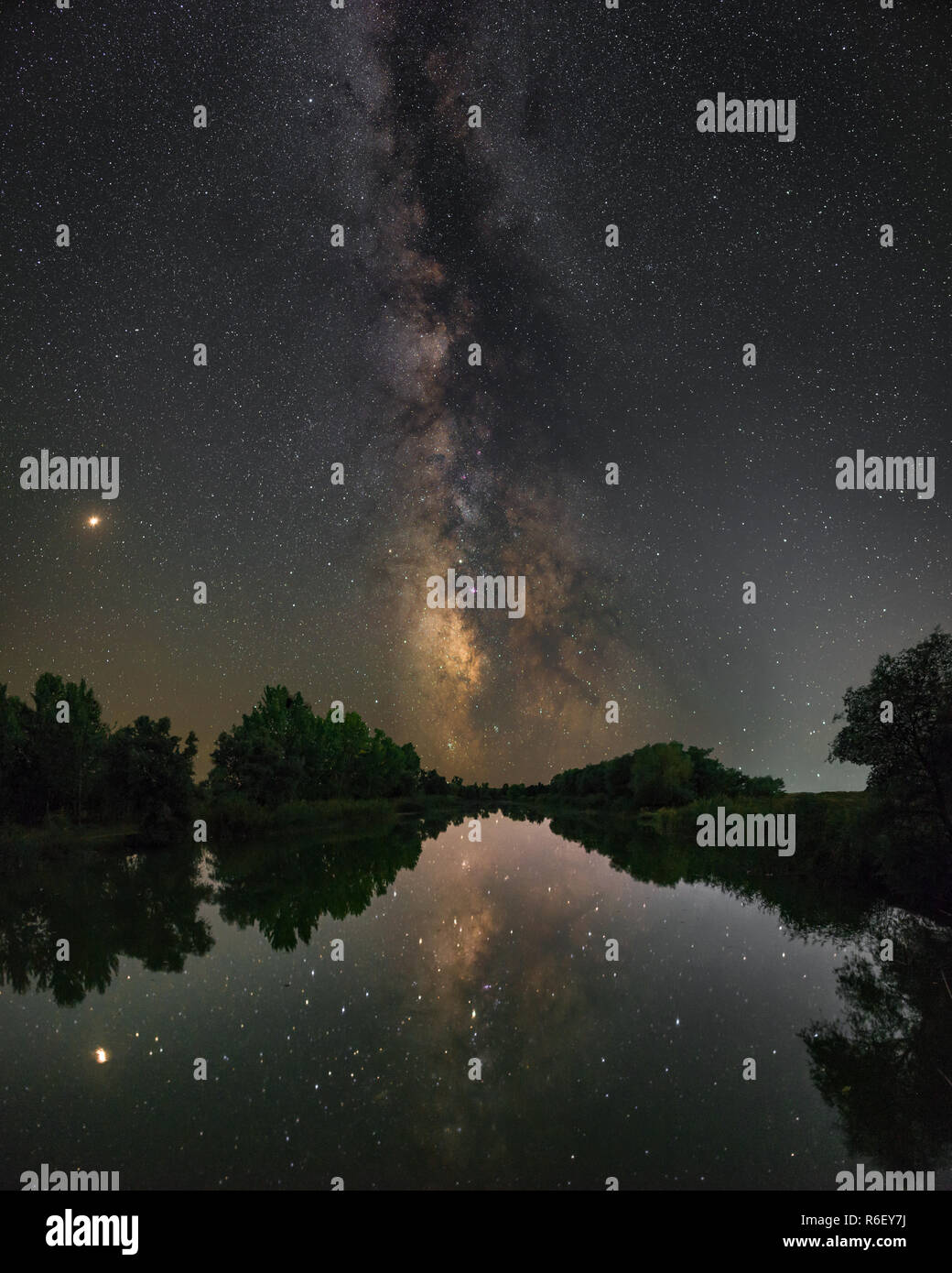 Bright Milky Way over the lake at night Stock Photo - Alamy