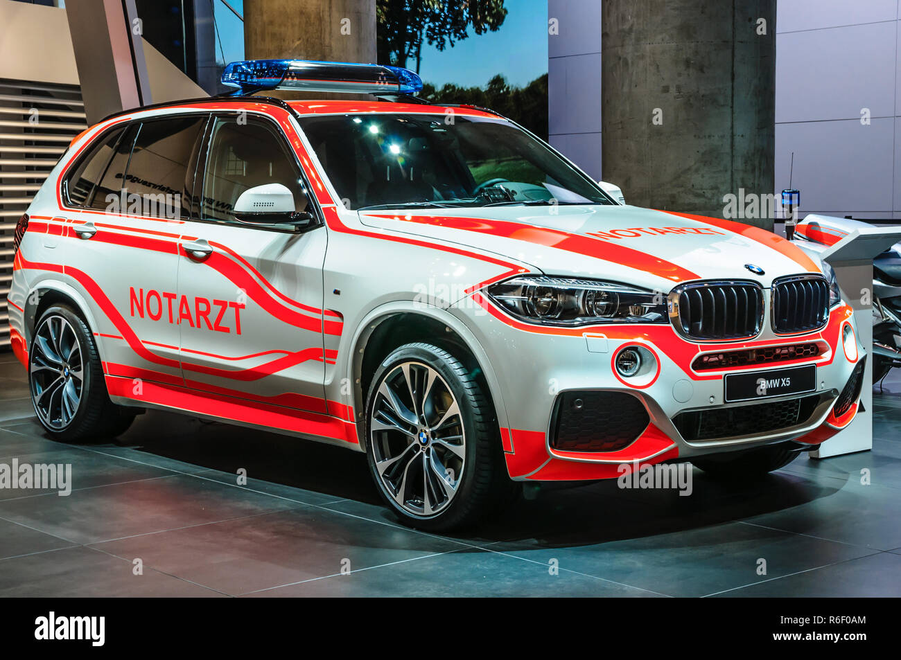 FRANKFURT - SEPT 2015: BMW X5 Notarzt Emergency presented at IAA International Motor Show on September 20, 2015 in Frankfurt, Germany Stock Photo