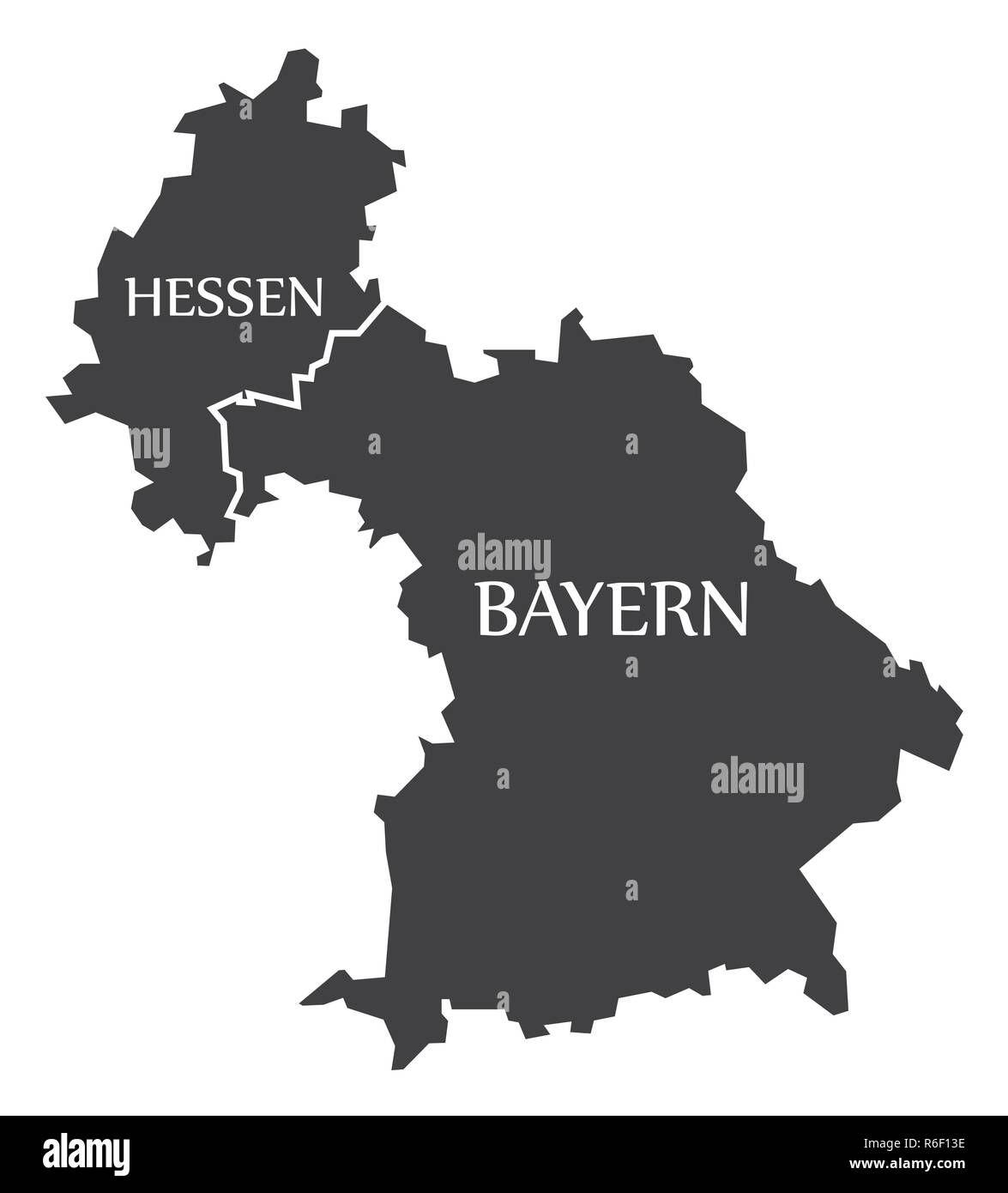 Hesse - Bavaria federal states map of Germany black with titles Stock Vector