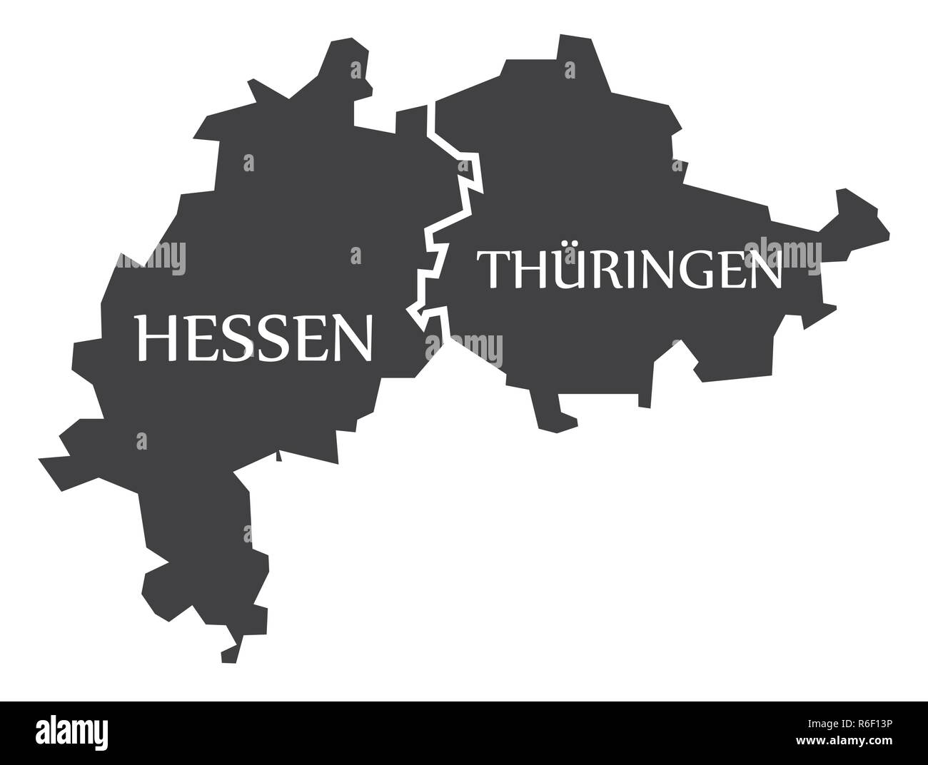 Hesse - Thuringia federal states map of Germany black with titles Stock Vector