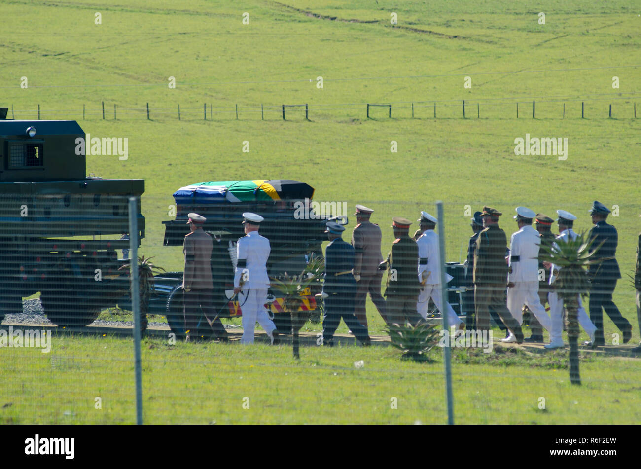 The coffin carrying former President Nelson Mandela arrives for his funeral at the family farm in Qunu, Eastern Cape, South Africa, December 15, 2013. Mandela died on December 5, 2013. PHOTO: EVA-LOTTA JANSSON Stock Photo