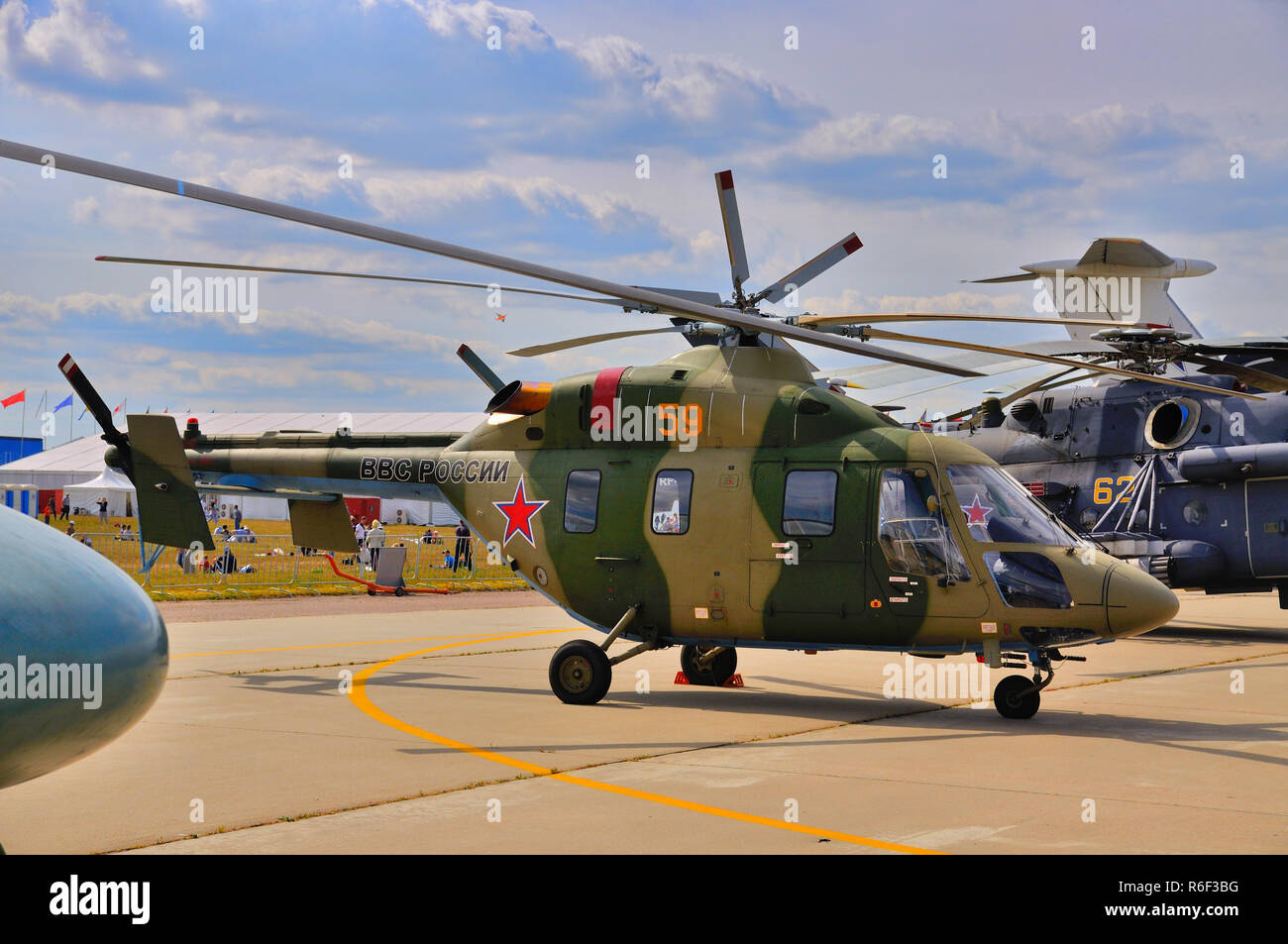 MOSCOW, RUSSIA - AUG 2015: transport helicopter Mi-38 presented at the 12th MAKS-2015 International Aviation and Space Show on August 28, 2015 in Mosc Stock Photo