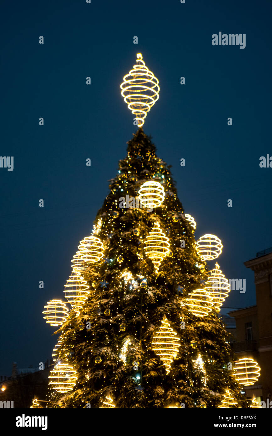 Christmas tree in Vilnius Town Hall square. Christmas in Vilnius - the largest festival of the capital of Lithuania Stock Photo