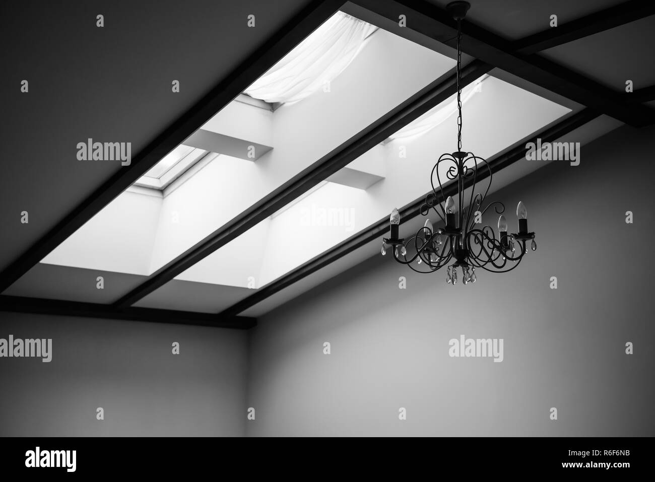 skylights in the roof of the house Stock Photo