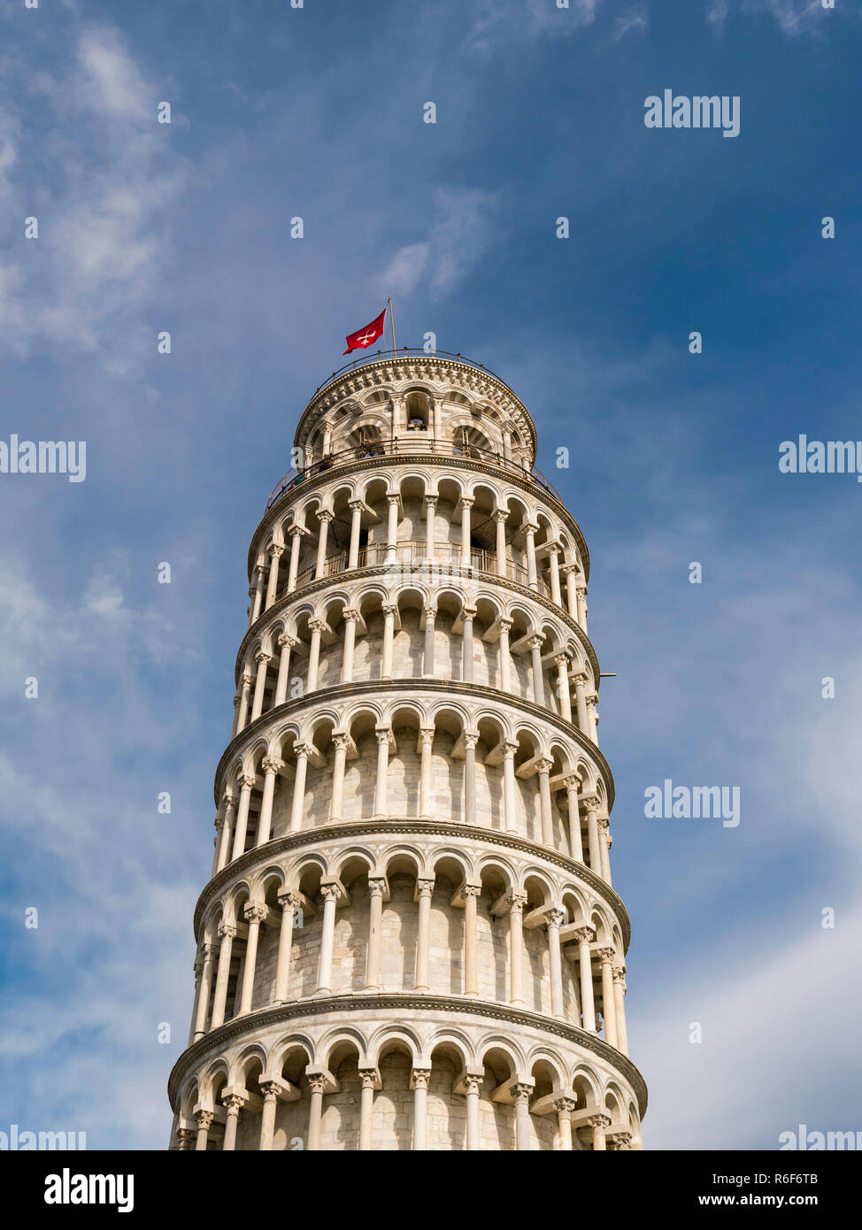 Vertical view of the Leaning Tower of Pisa, Tuscany. Stock Photo