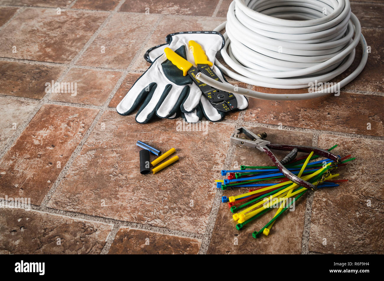 Tools for electrical installation, close-up Stock Photo