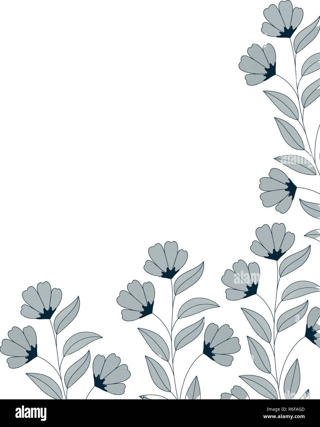 frame with flowers and leaves isolated icon Stock Vector Image & Art ...